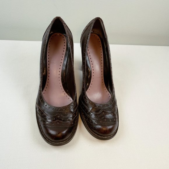 Nine West Brown Leather Chunky Heel Pumps Sz 7 - Picture 3 of 8